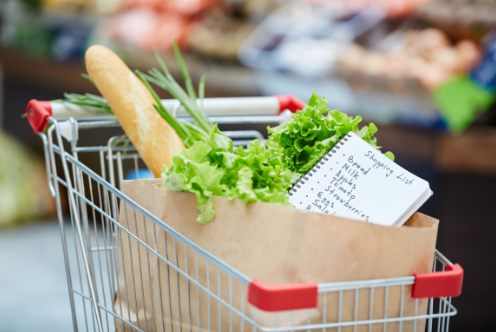 Grocery Cart with bag of groceries